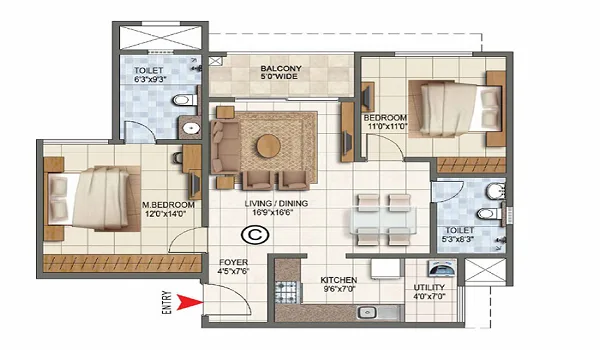 Featured Image of Prestige Basavanagudi 2 BHK Floor Plan
